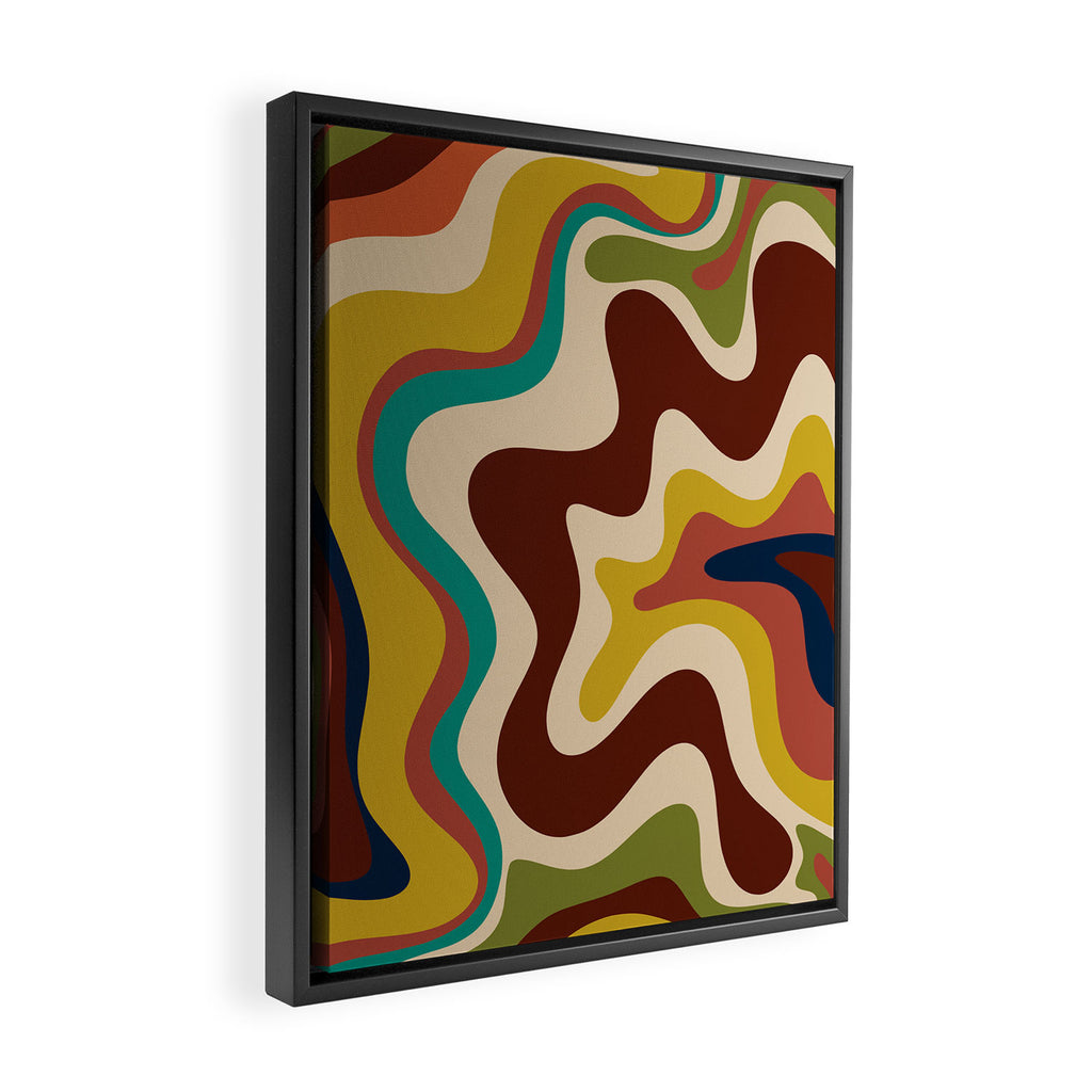 Retro Liquid Swirl 70s Contemporary Abstract Framed Canvas Print Gallery Image 2