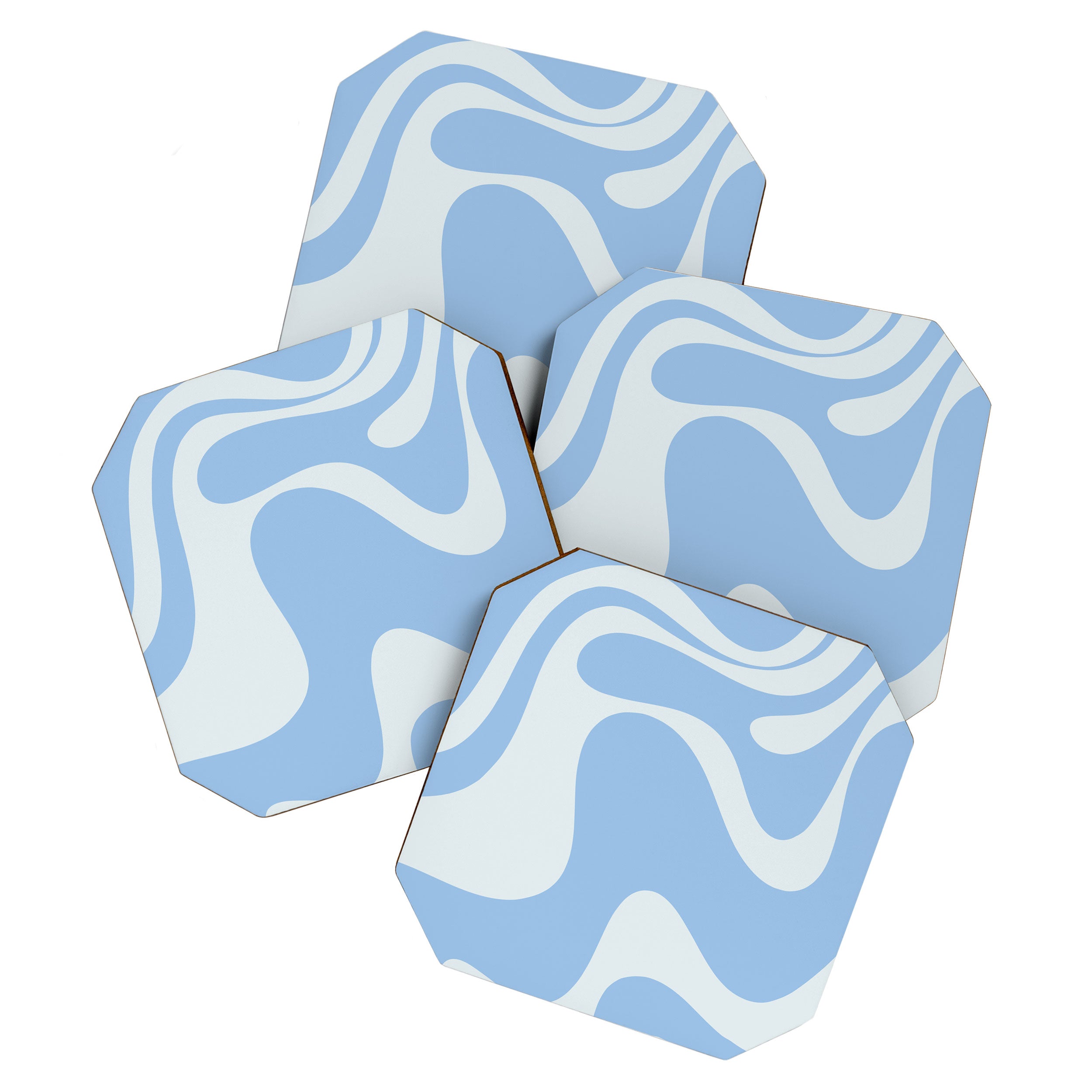Retro Liquid Swirl Abstract Pattern in Powder Blue 2 Coaster Gallery Image 1