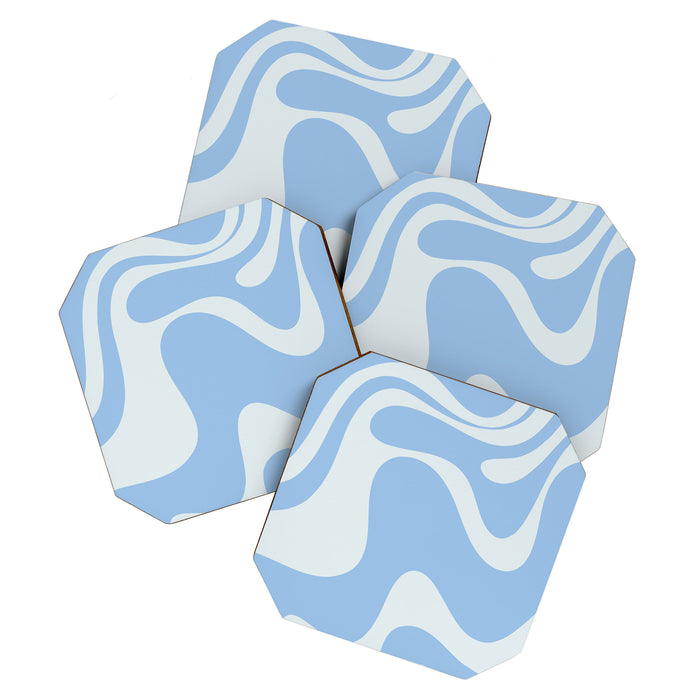Retro Liquid Swirl Abstract Pattern in Powder Blue 2 Coaster Gallery Image 1