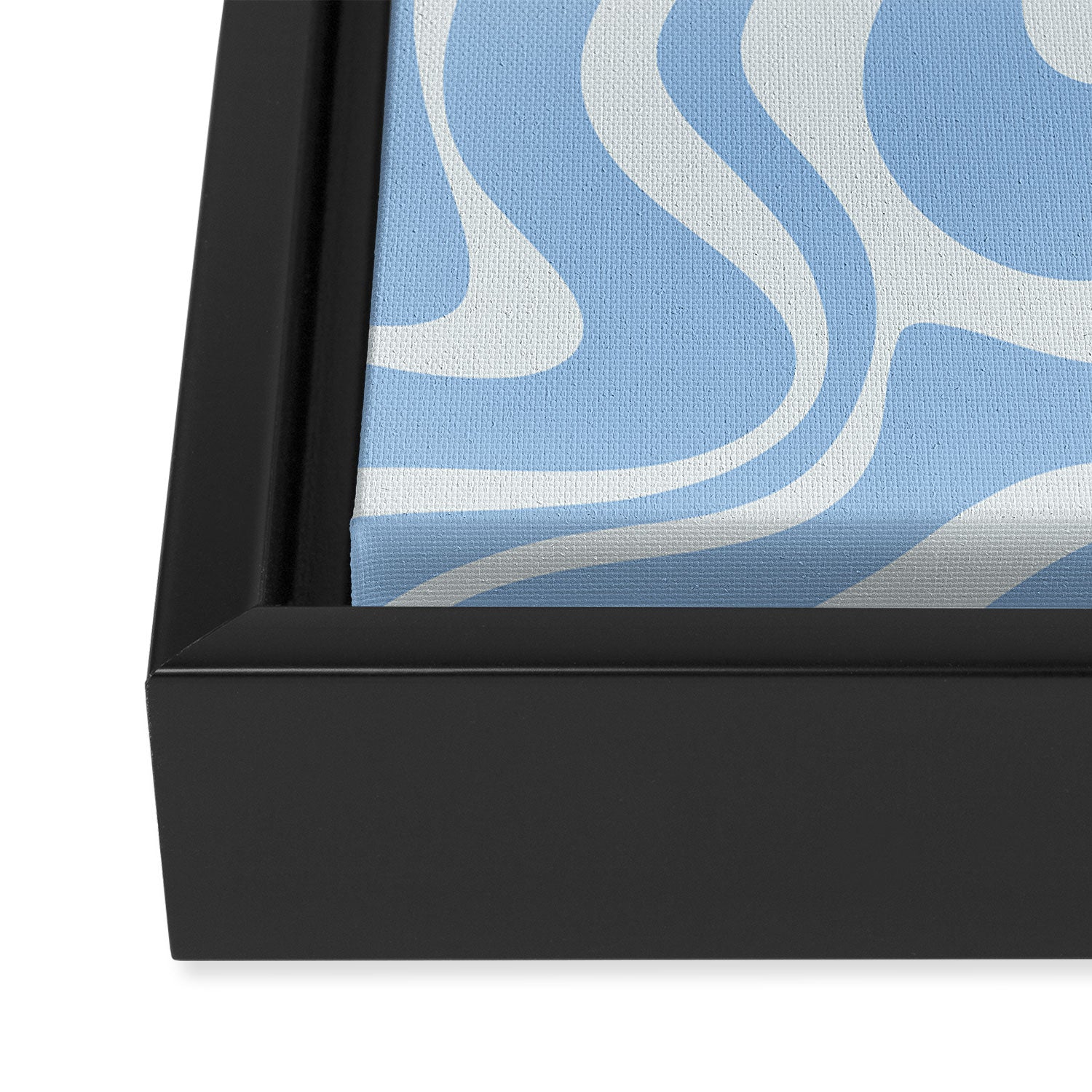 Retro Liquid Swirl Abstract Pattern in Powder Blue 2 Framed Canvas Print Gallery Image 3