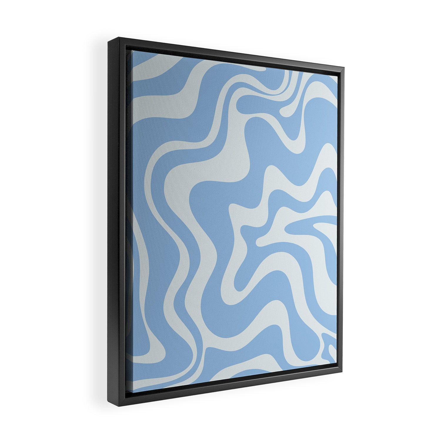Retro Liquid Swirl Abstract Pattern in Powder Blue 2 Framed Canvas Print Gallery Image 2