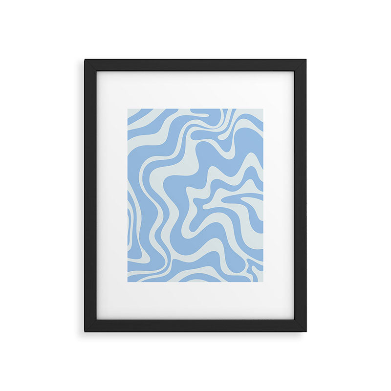 Retro Liquid Swirl Abstract Pattern in Powder Blue 2 Framed Art Print Gallery Image 4