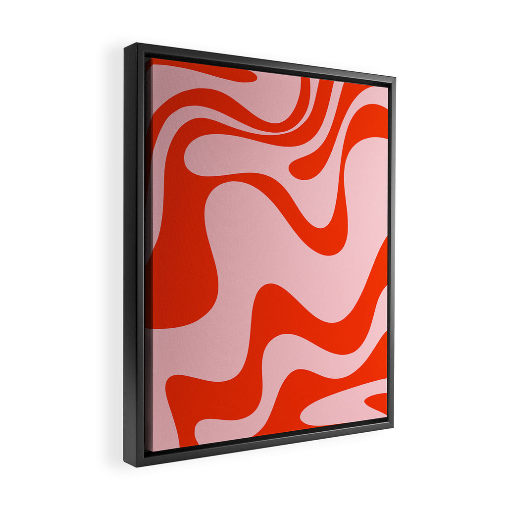 Retro Liquid Swirl Abstract 2 in Bold Orange and Pink Framed Canvas Print Gallery Image 2