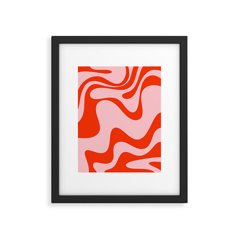 Retro Liquid Swirl Abstract 2 in Bold Orange and Pink Framed Art Print Gallery Image 6