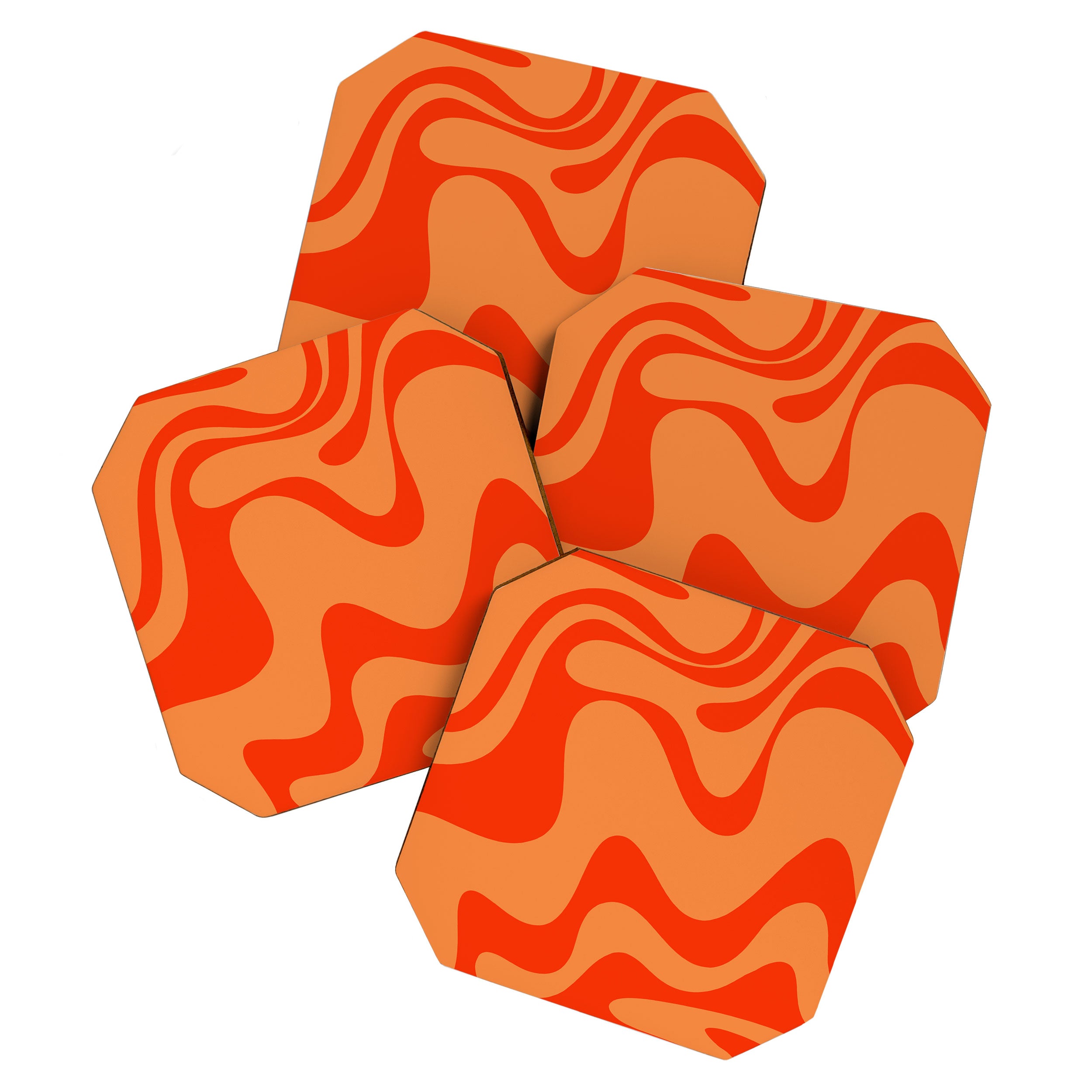 Retro Liquid Swirl Abstract 2 in Bold Orange Coaster Gallery Image 1