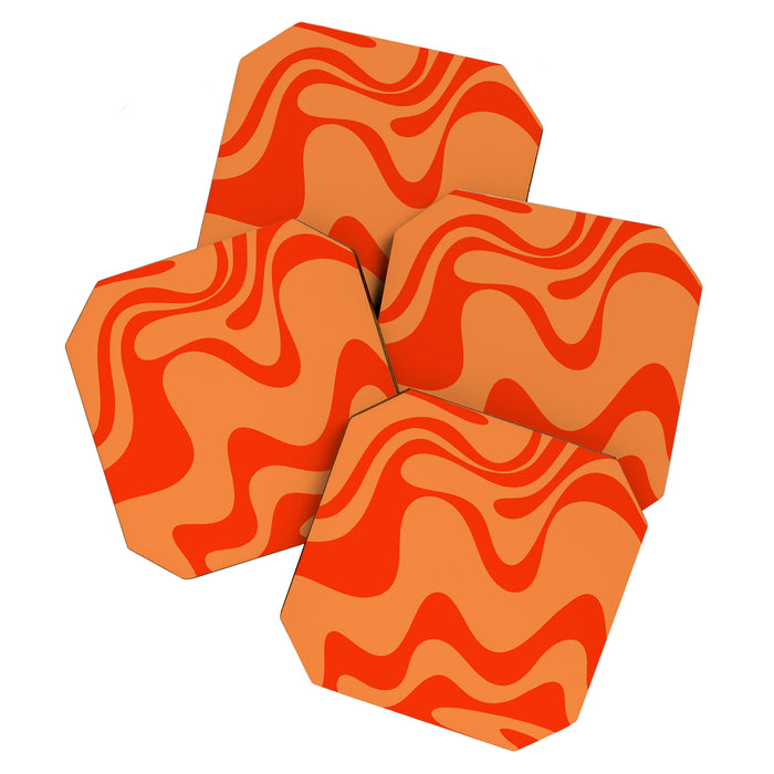 Retro Liquid Swirl Abstract 2 in Bold Orange Coaster Gallery Image 1
