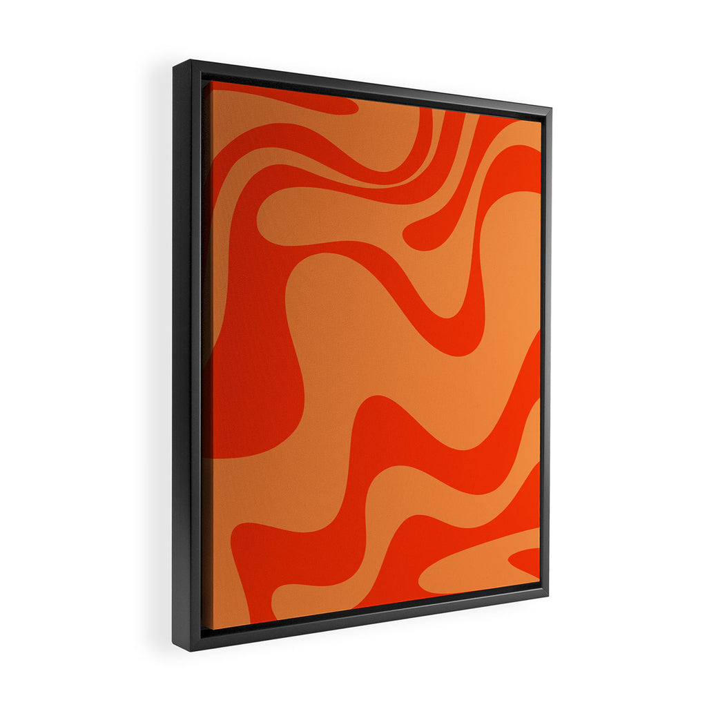 Retro Liquid Swirl Abstract 2 in Bold Orange Framed Canvas Print Gallery Image 2