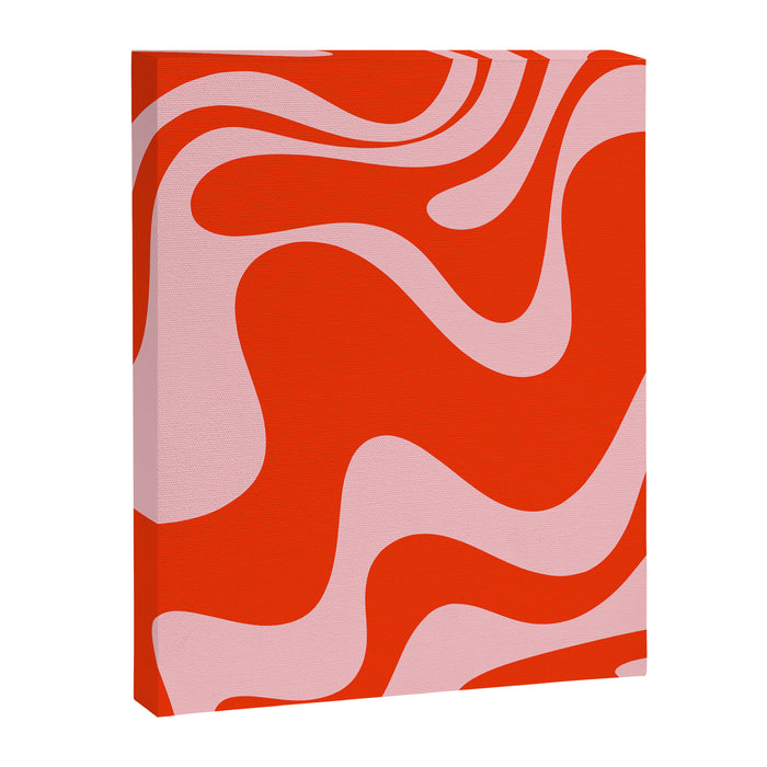 Retro Liquid Swirl Abstract 2 in Bold Red-Orange and Pink Canvas Print Gallery Image 1