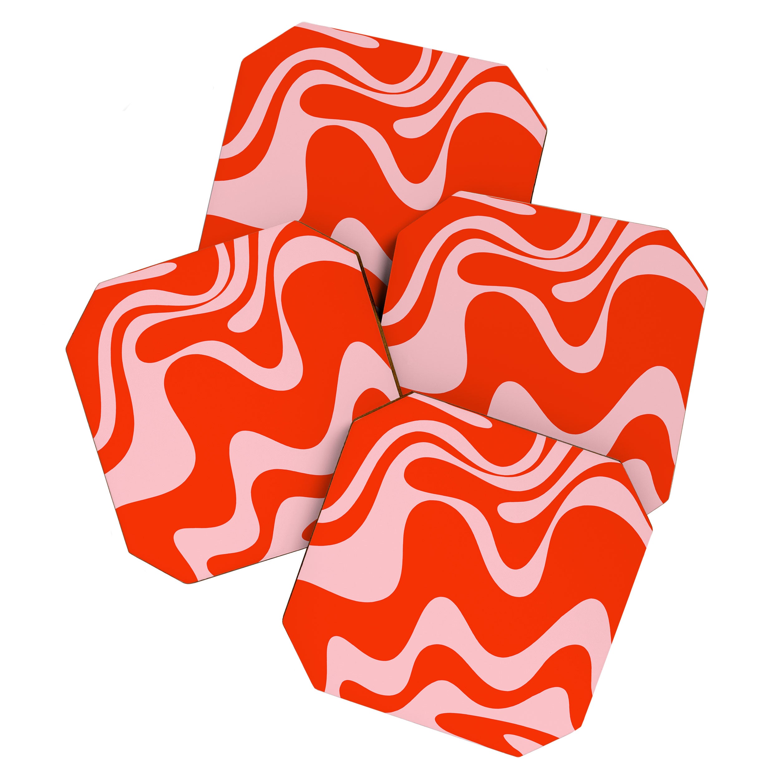 Retro Liquid Swirl Abstract 2 in Bold Red-Orange and Pink Coaster Gallery Image 1