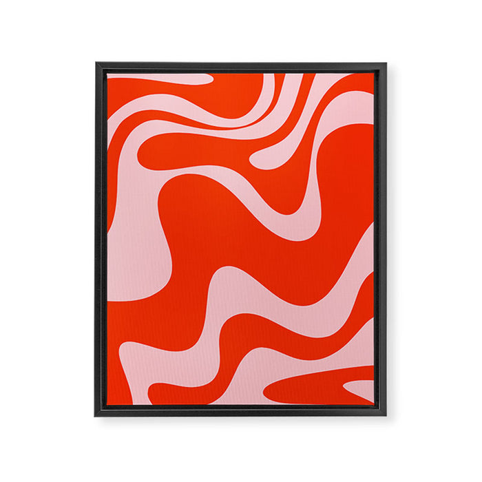 Retro Liquid Swirl Abstract 2 in Bold Red-Orange and Pink Framed Canvas Print Gallery Image 1