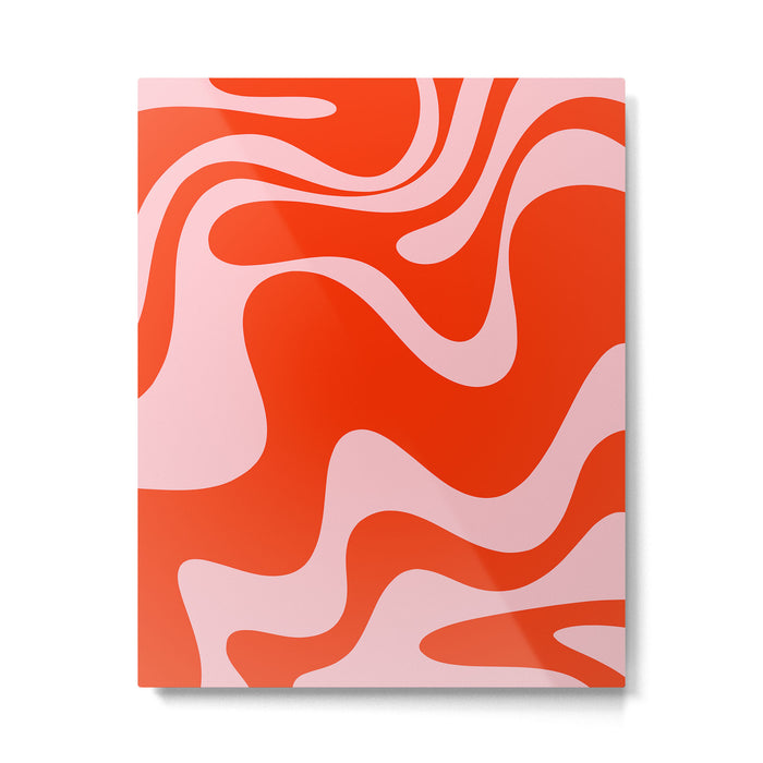 Retro Liquid Swirl Abstract 2 in Bold Red-Orange and Pink Metal Print Gallery Image 1