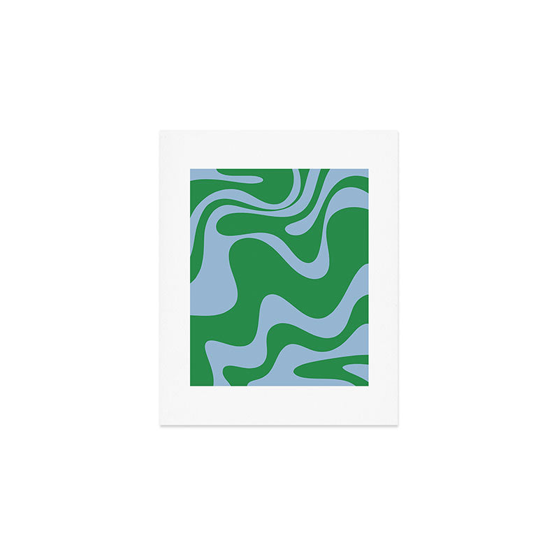 Retro Liquid Swirl Abstract 2 in Green and Light Blue Art Print Gallery Image 1