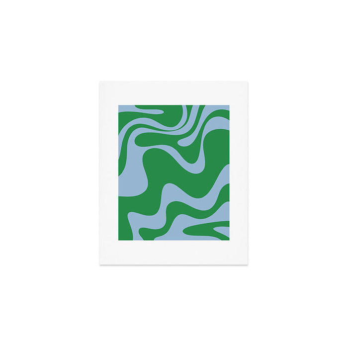 Retro Liquid Swirl Abstract 2 in Green and Light Blue Art Print Gallery Image 1