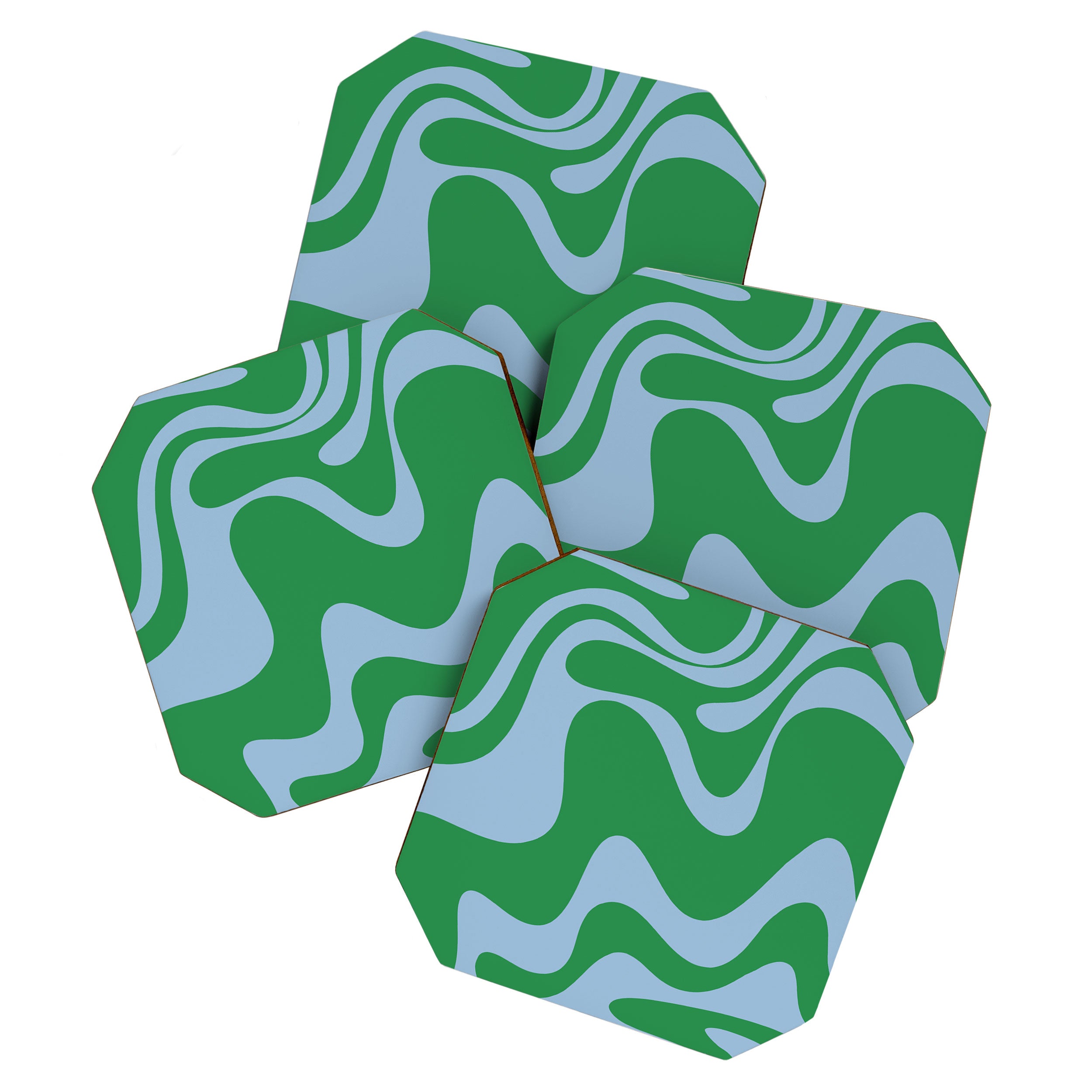 Retro Liquid Swirl Abstract 2 in Green and Light Blue Coaster Gallery Image 1
