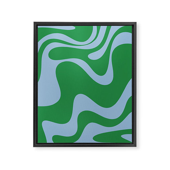 Retro Liquid Swirl Abstract 2 in Green and Light Blue Framed Canvas Print Gallery Image 1