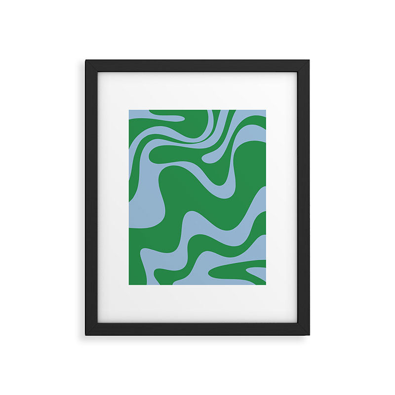 Retro Liquid Swirl Abstract 2 in Green and Light Blue Framed Art Print Gallery Image 6