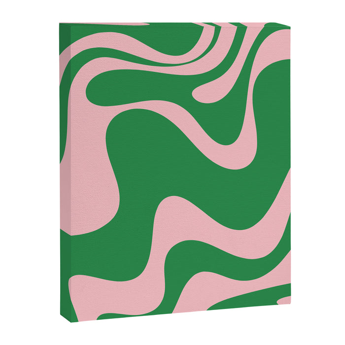 Retro Liquid Swirl Abstract 2 in Green and Pink Canvas Print Gallery Image 1