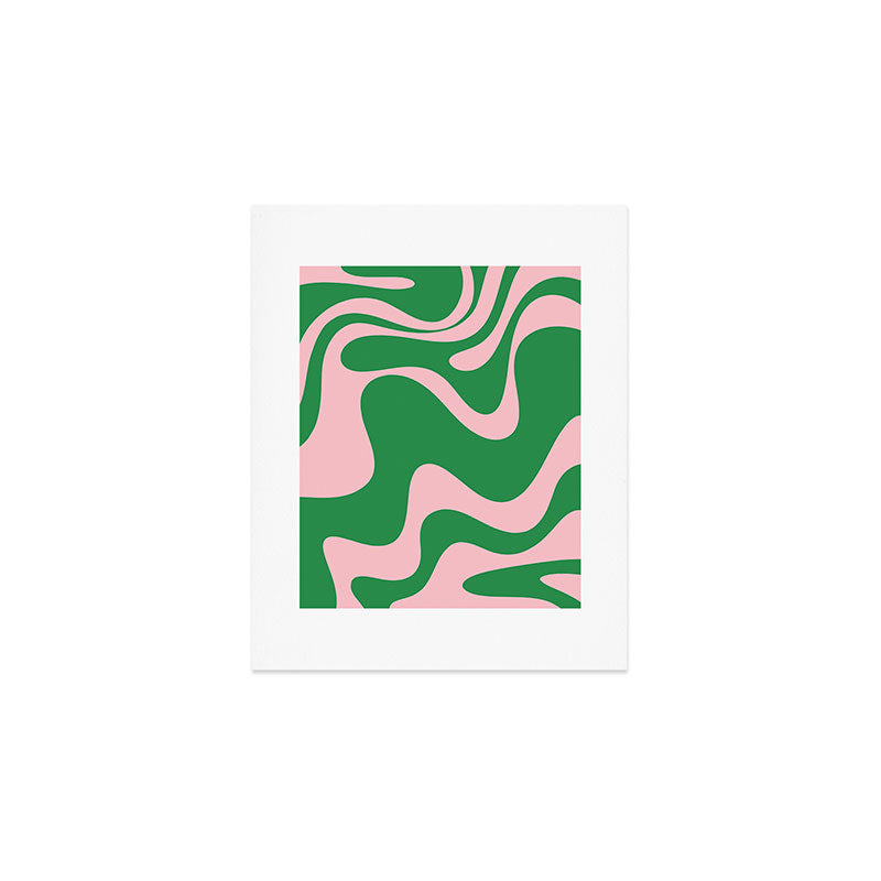 Retro Liquid Swirl Abstract 2 in Green and Pink Art Print Gallery Image 1