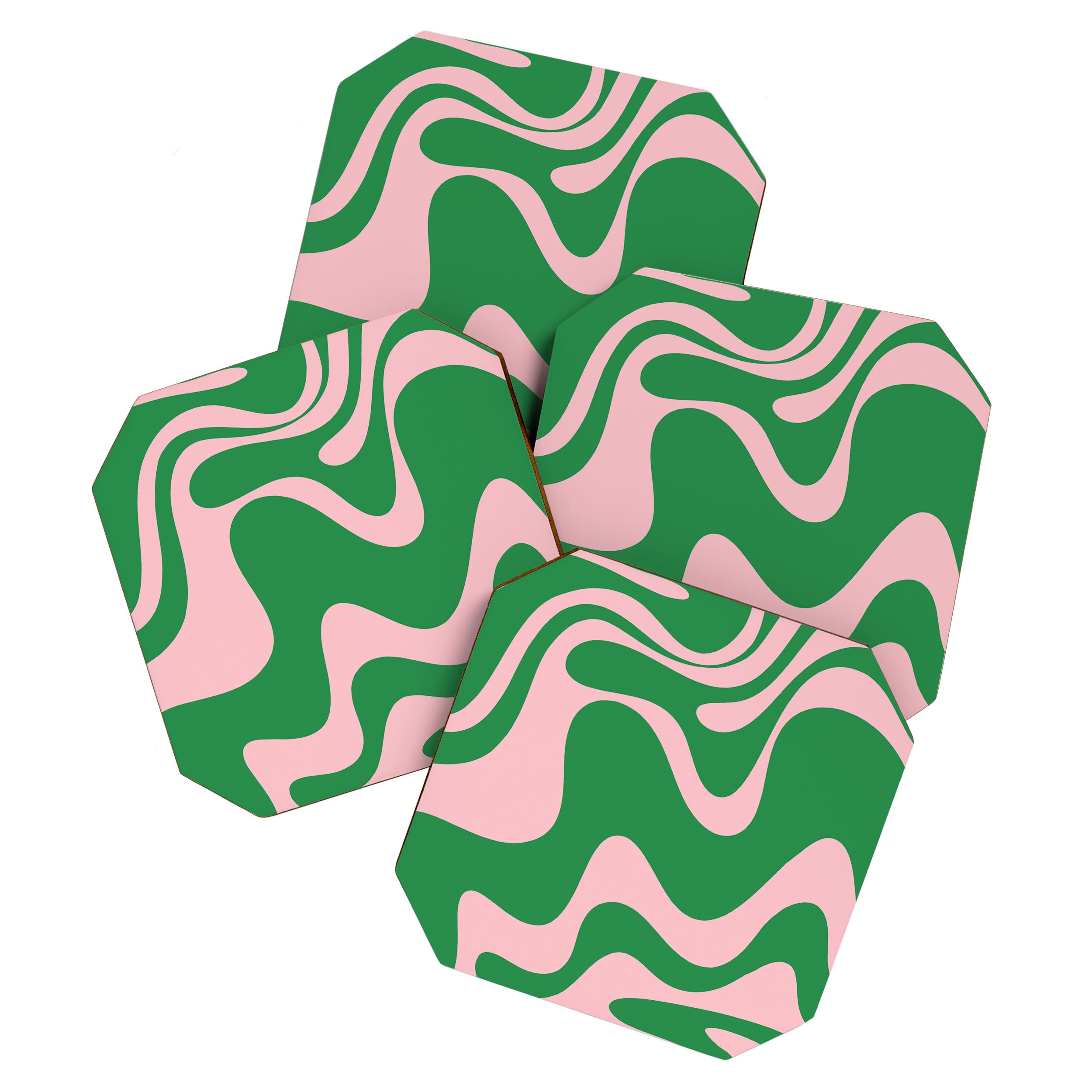 Retro Liquid Swirl Abstract 2 in Green and Pink Coaster Gallery Image 1