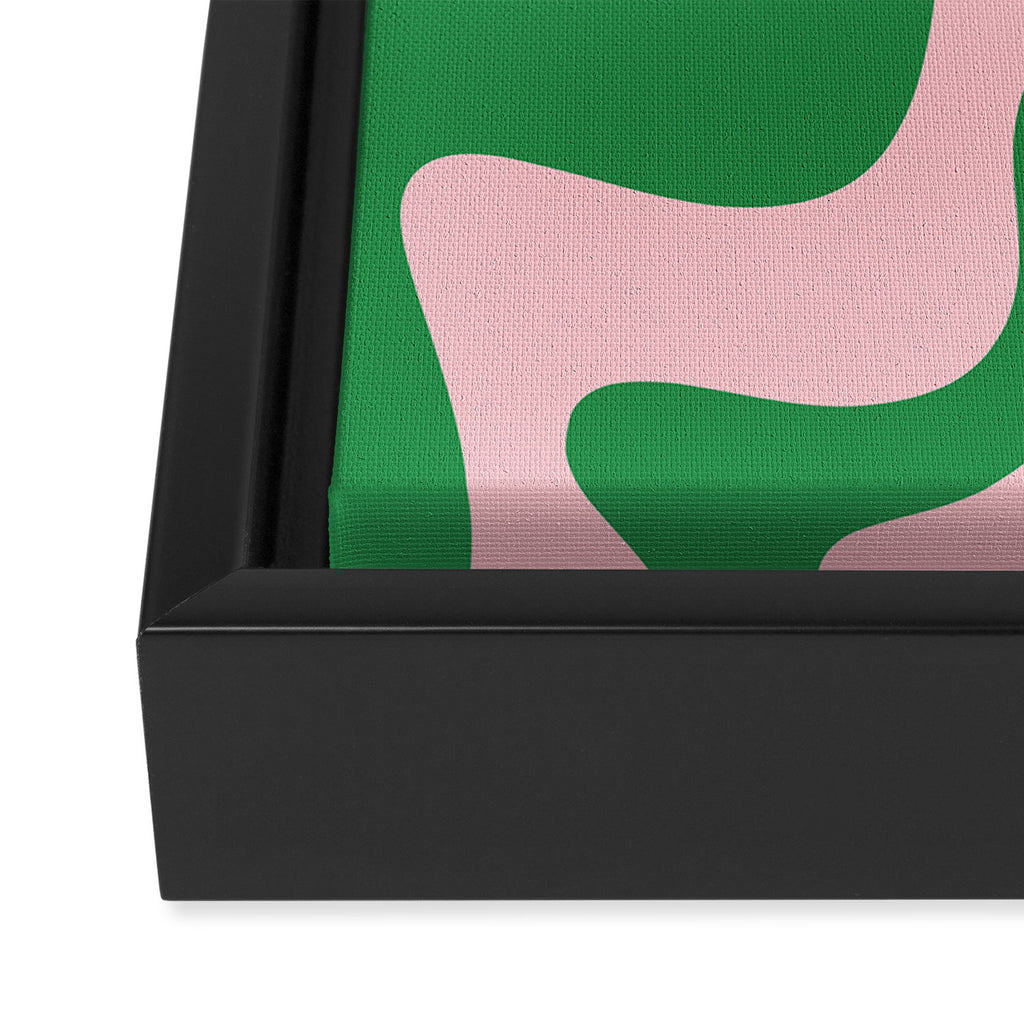 Retro Liquid Swirl Abstract 2 in Green and Pink Framed Canvas Print Gallery Image 3