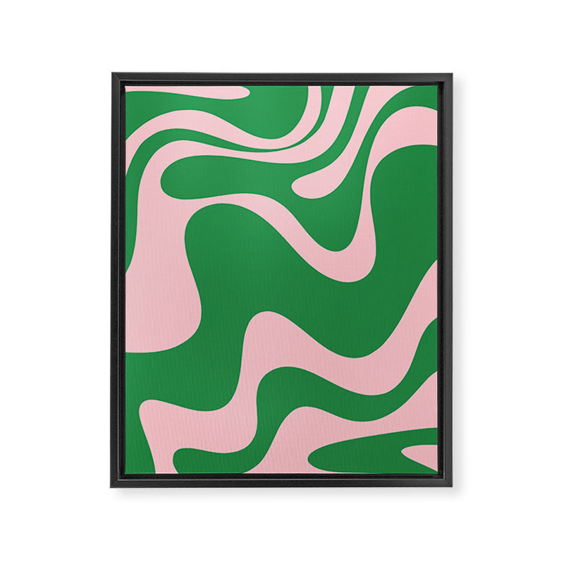 Retro Liquid Swirl Abstract 2 in Green and Pink Framed Canvas Print Gallery Image 8