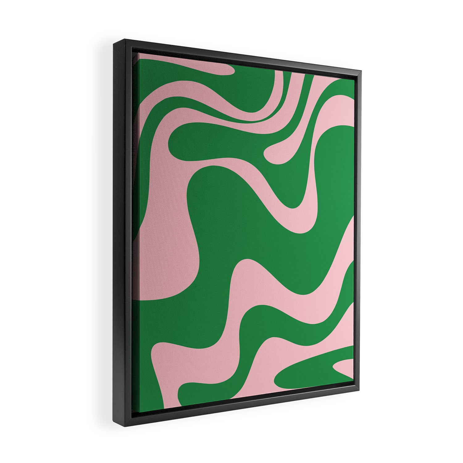 Retro Liquid Swirl Abstract 2 in Green and Pink Framed Canvas Print Gallery Image 2