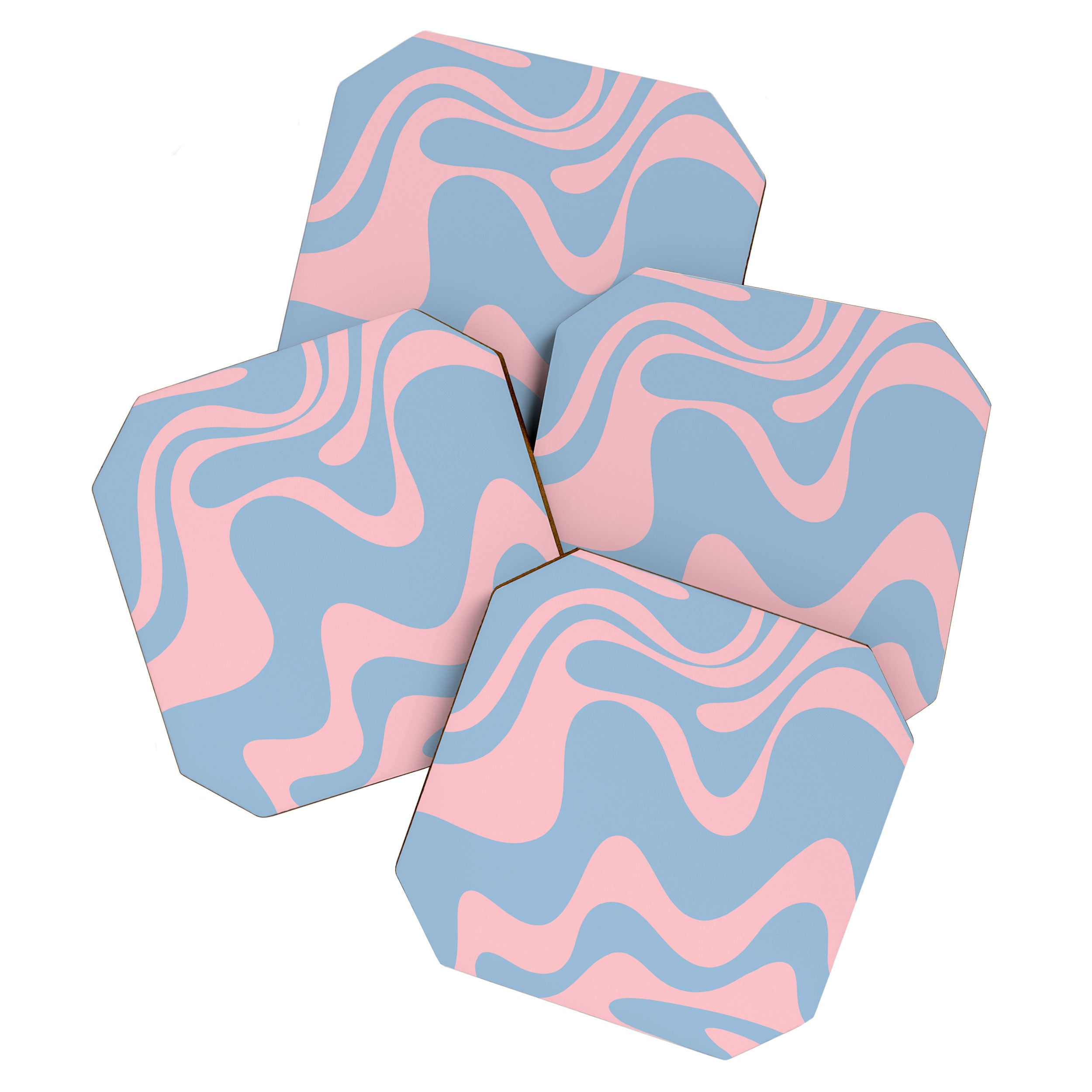Retro Liquid Swirl Abstract 2 in Pastel Pink and Light Blue Coaster Gallery Image 1
