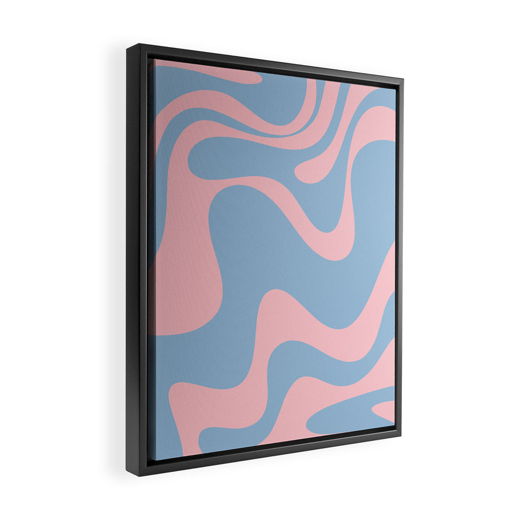Retro Liquid Swirl Abstract 2 in Pastel Pink and Light Blue Framed Canvas Print Gallery Image 2