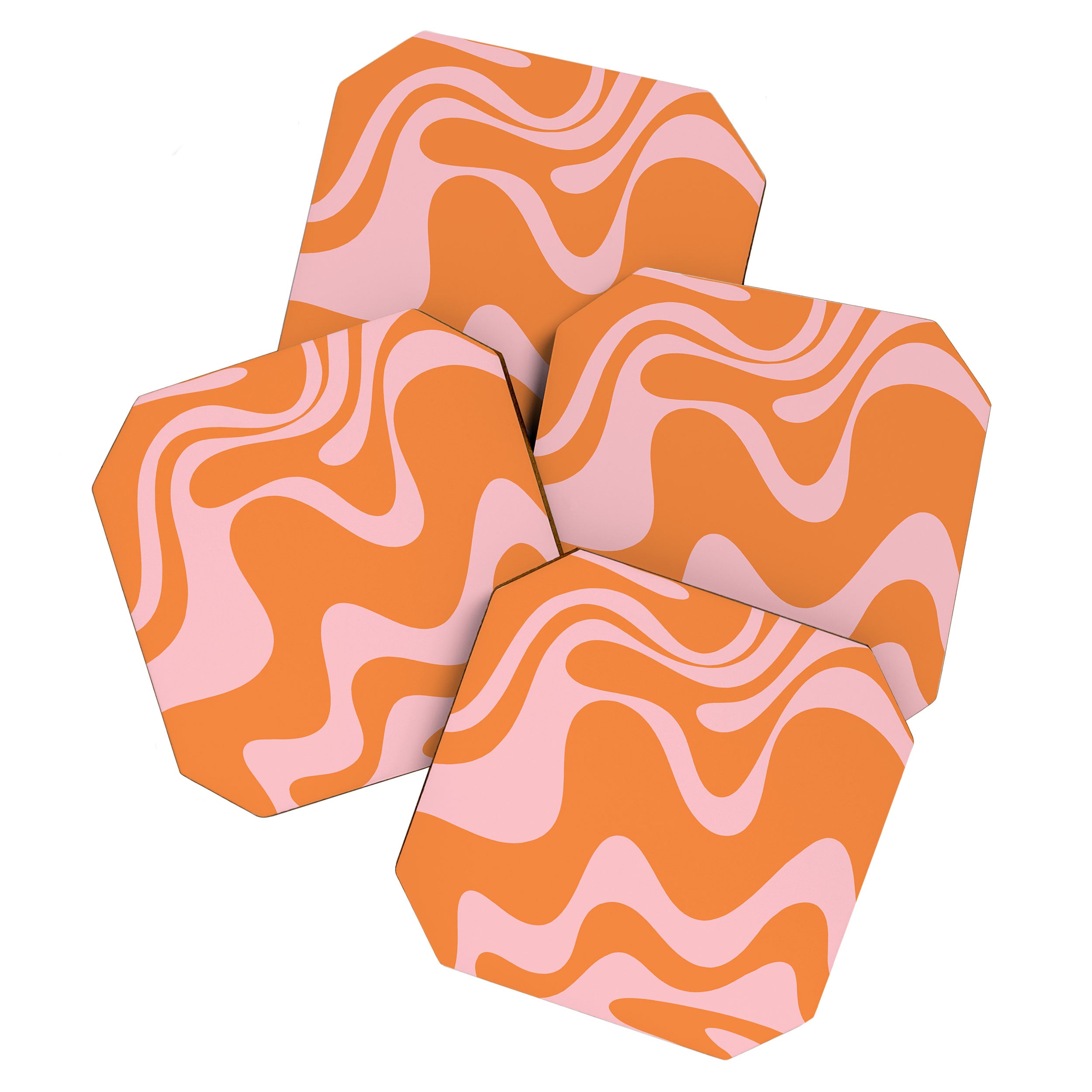Retro Liquid Swirl Abstract 2 in Pastel Pink and Light Orange Coaster Gallery Image 1