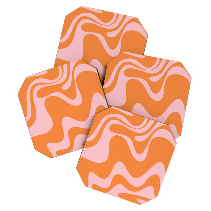 Retro Liquid Swirl Abstract 2 in Pastel Pink and Light Orange Coaster Gallery Image 1