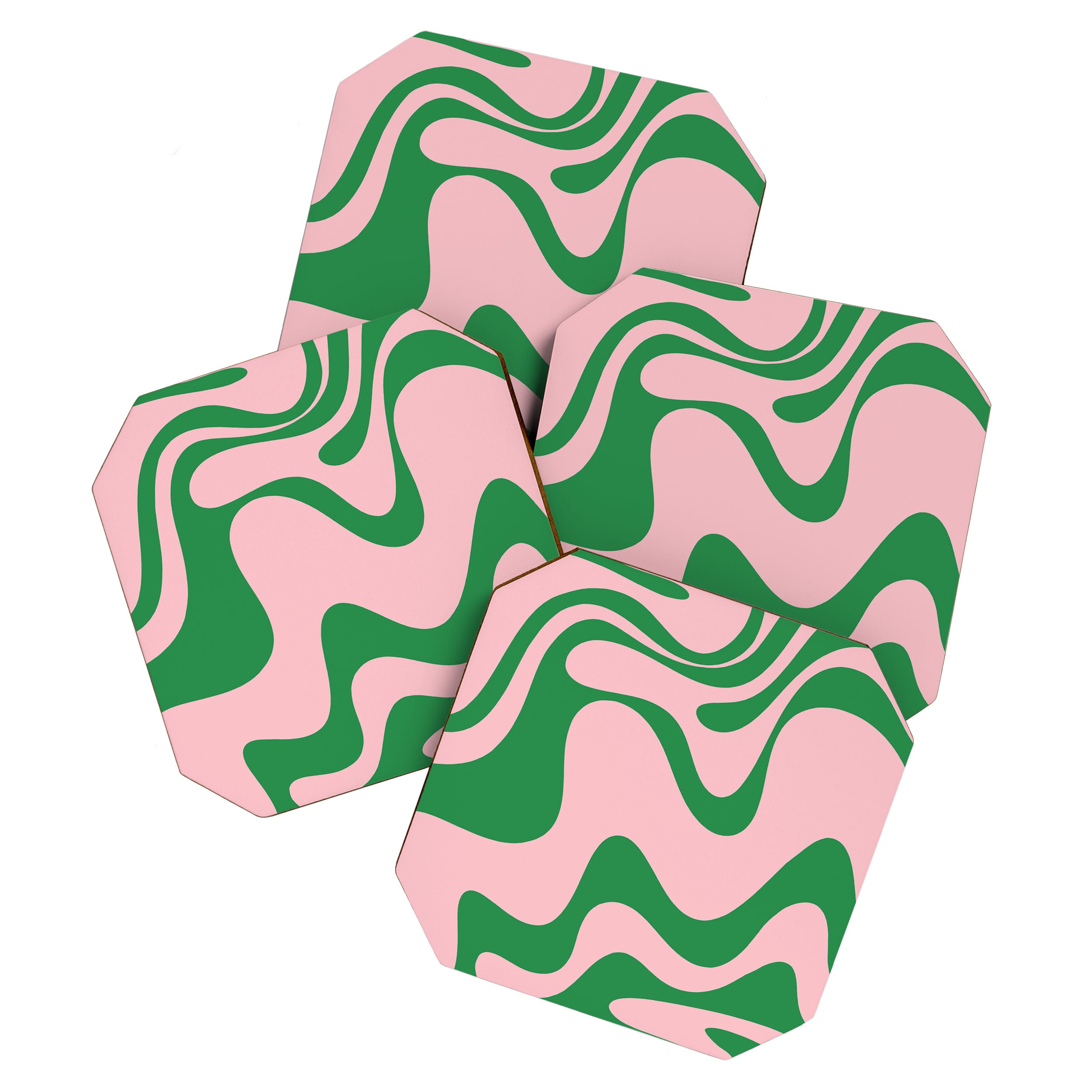 Retro Liquid Swirl Abstract 2 in Pink and Green Coaster Gallery Image 1