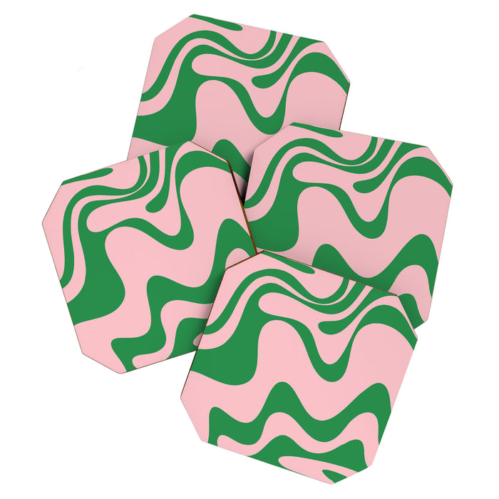Retro Liquid Swirl Abstract 2 in Pink and Green Coaster Gallery Image 1