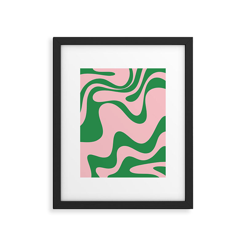 Retro Liquid Swirl Abstract 2 in Pink and Green Framed Art Print Gallery Image 6
