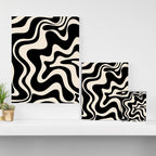 Retro Liquid Swirl Abstract in Black and Almond Cream  Canvas Print Gallery Image 3