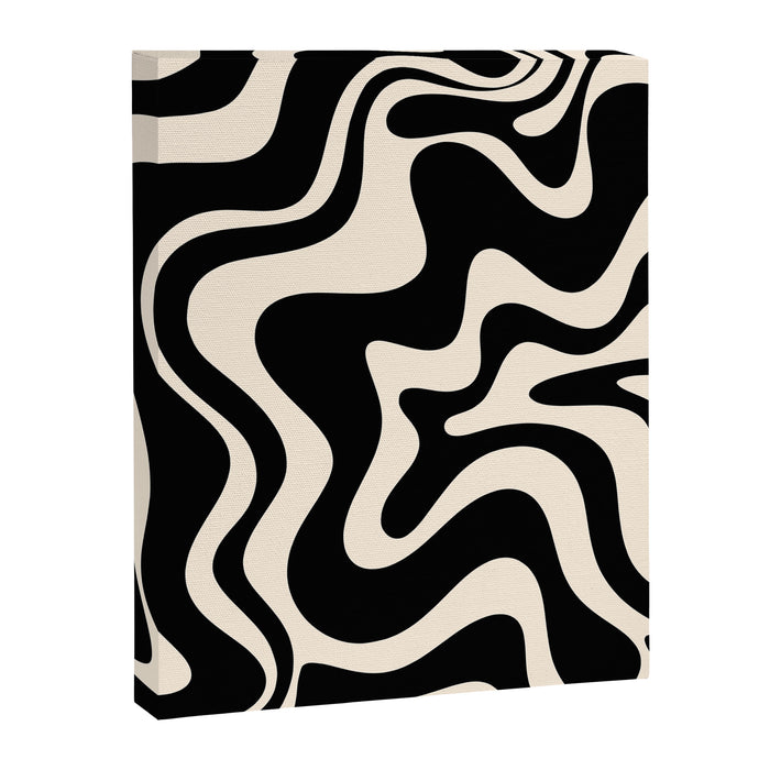 Retro Liquid Swirl Abstract in Black and Almond Cream  Canvas Print Gallery Image 1