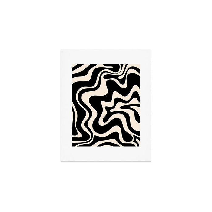 Retro Liquid Swirl Abstract in Black and Almond Cream  Art Print Gallery Image 1