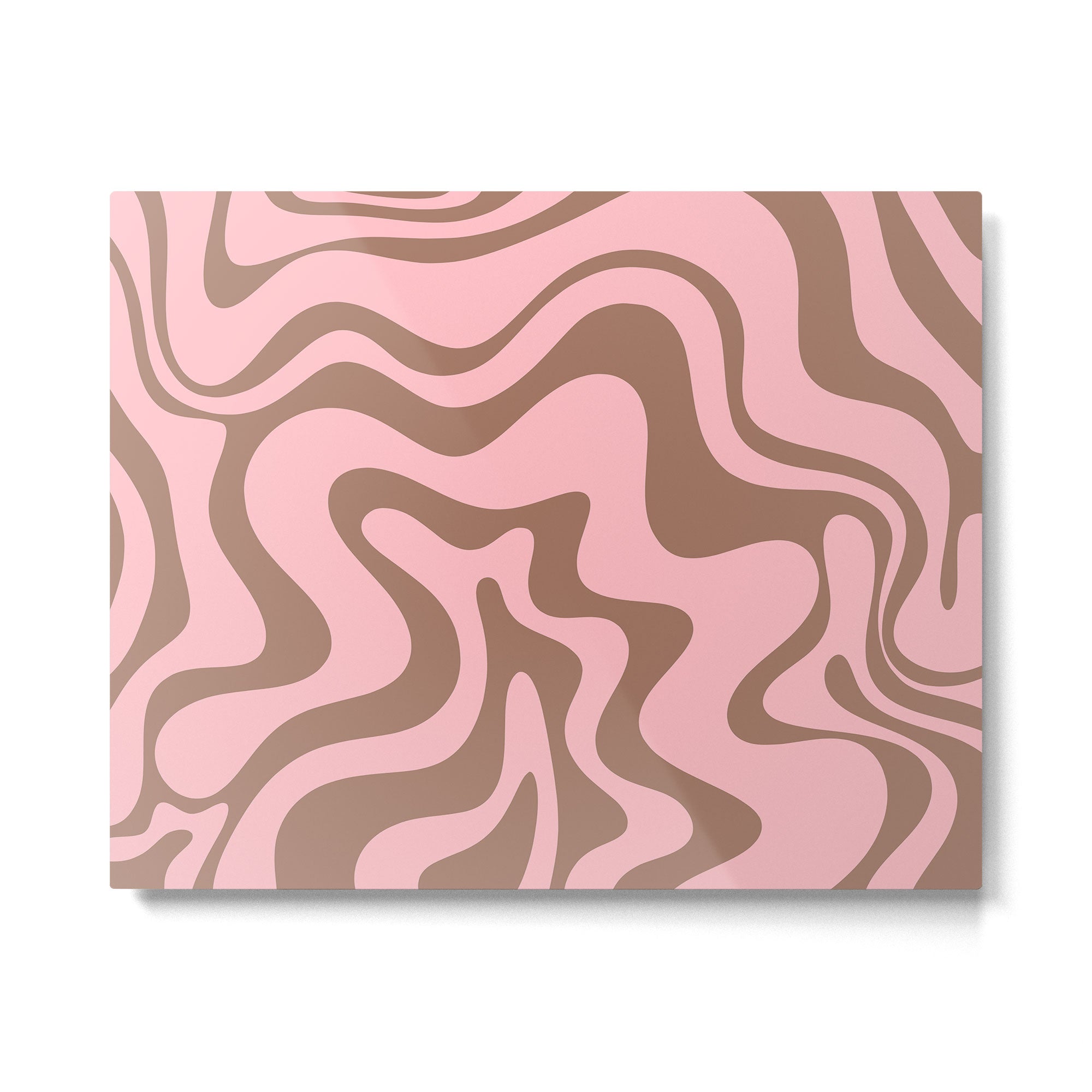 Retro Liquid Swirl Abstract Contemporary Pattern 4 in Mocha Brown and Pink Metal Print Gallery Image 4