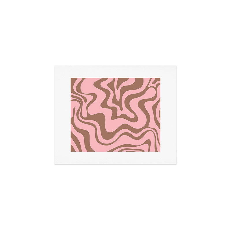 Retro Liquid Swirl Abstract Contemporary Pattern 5 in Mocha Brown and Pink Art Print Gallery Image 1
