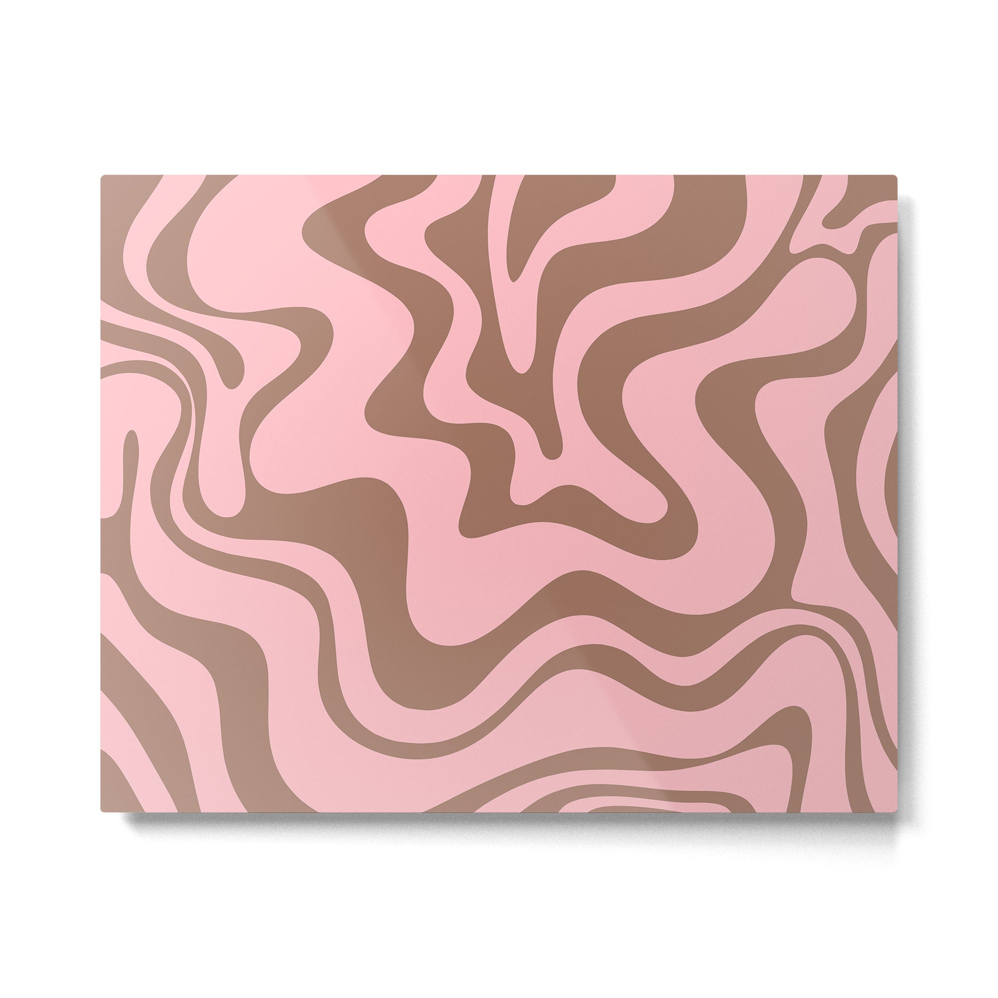 Retro Liquid Swirl Abstract Contemporary Pattern 5 in Mocha Brown and Pink Metal Print Gallery Image 4