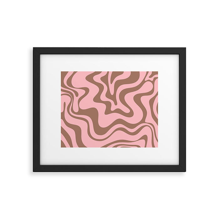 Retro Liquid Swirl Abstract Contemporary Pattern 5 in Mocha Brown and Pink Framed Art Print Gallery Image 1