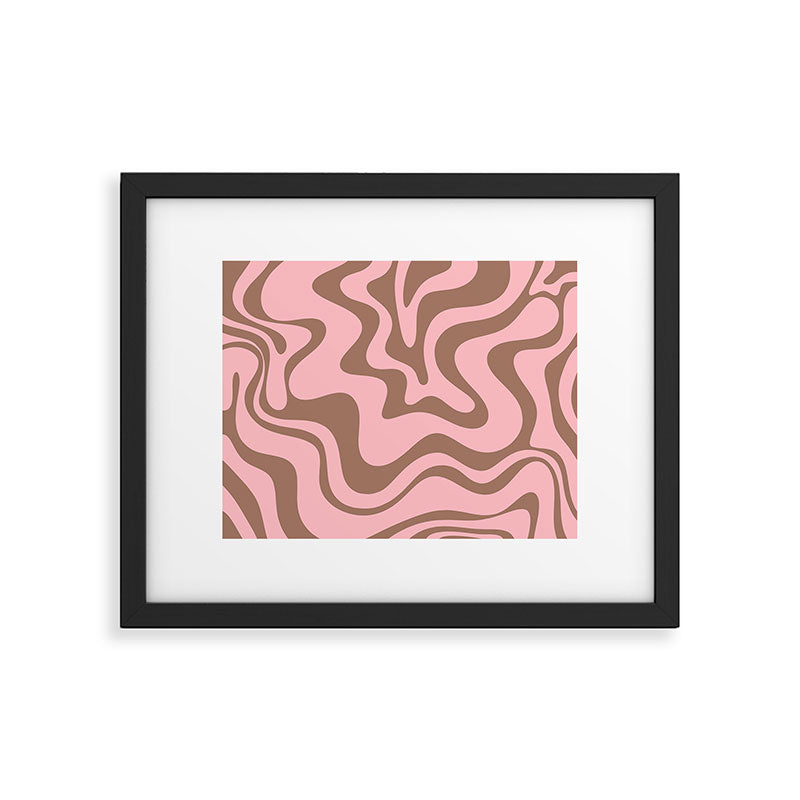 Retro Liquid Swirl Abstract Contemporary Pattern 5 in Mocha Brown and Pink Framed Art Print Gallery Image 5
