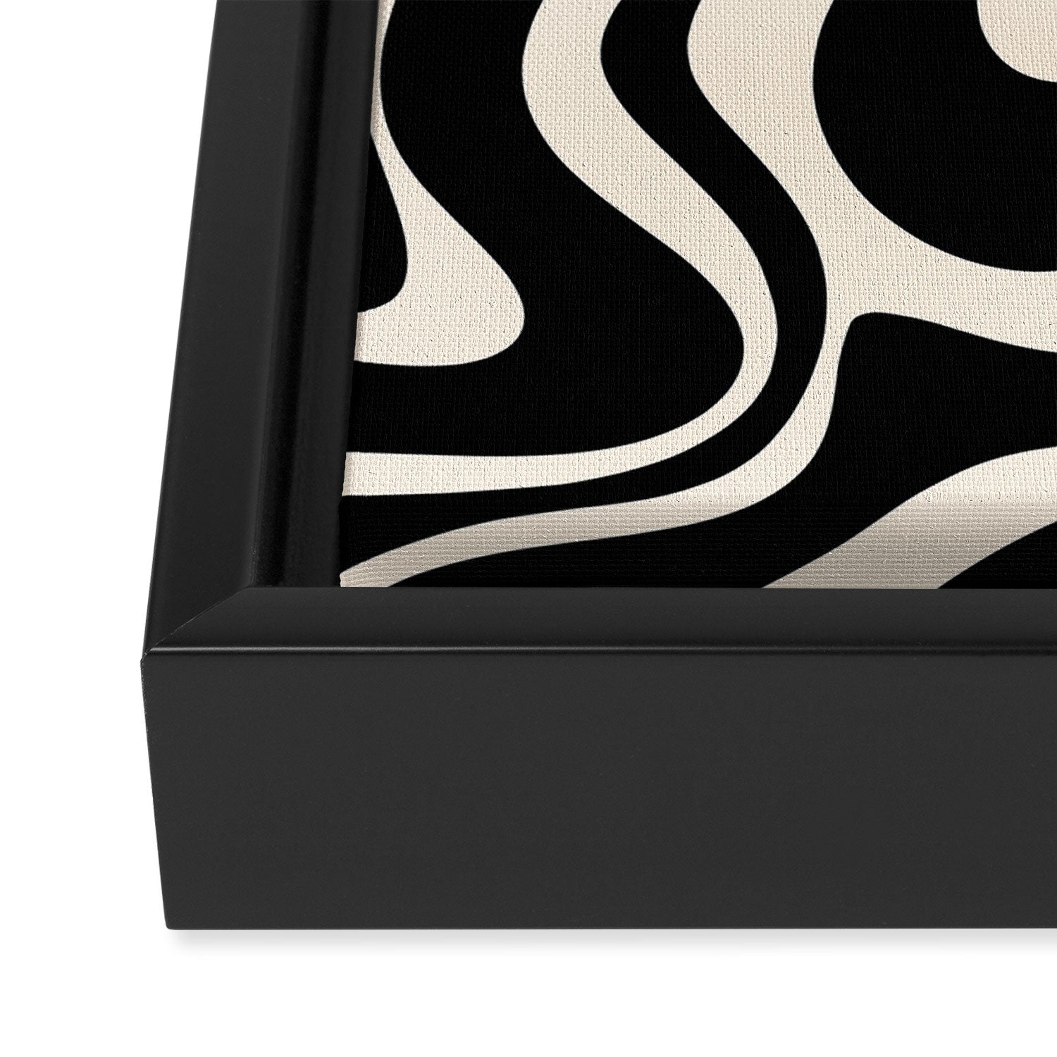 Retro Liquid Swirl Abstract in Black and Almond Cream  Framed Canvas Print Gallery Image 3