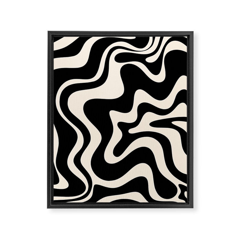 Retro Liquid Swirl Abstract in Black and Almond Cream  Framed Canvas Print Gallery Image 6