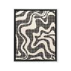 Retro Liquid Swirl Abstract Gingham Check Pattern in Black and Almond Cream Framed Canvas Print Gallery Image 6