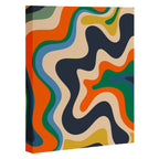 Retro Liquid Swirl Abstract Pattern Blue Beige Orange Mustard Green Canvas Print Gallery Image 3
