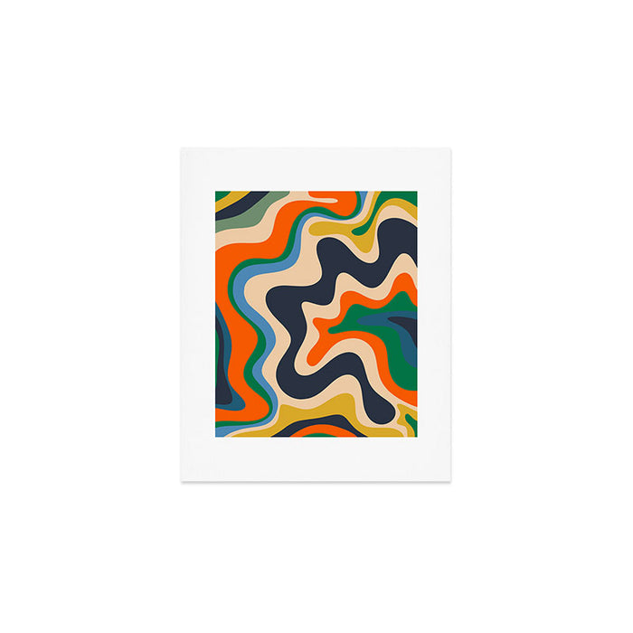 Retro Liquid Swirl Abstract Pattern Blue Beige Orange Mustard Green Art Print Gallery Image 1