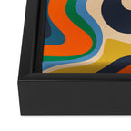 Retro Liquid Swirl Abstract Pattern Blue Beige Orange Mustard Green Framed Canvas Print Gallery Image 3