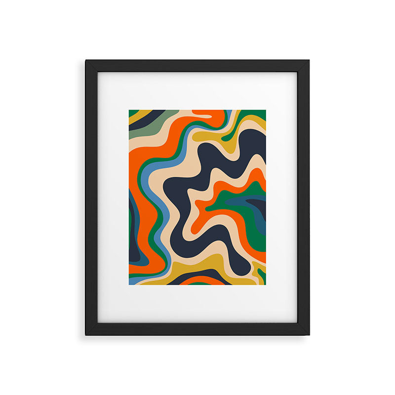 Retro Liquid Swirl Abstract Pattern Blue Beige Orange Mustard Green Framed Art Print Gallery Image 4