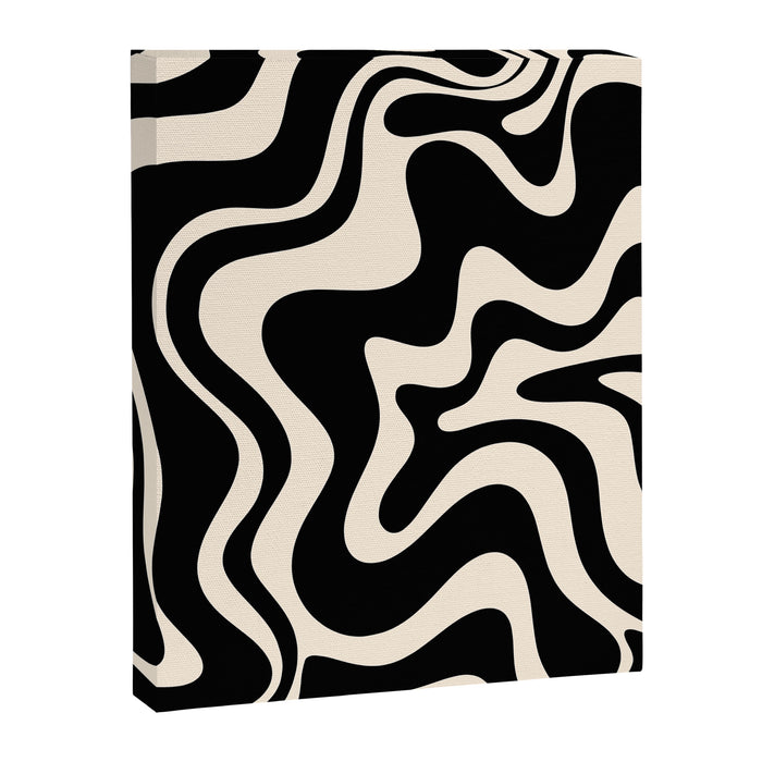 Retro Liquid Swirl Abstract in Black and Almond Cream 2 Canvas Print Gallery Image 1