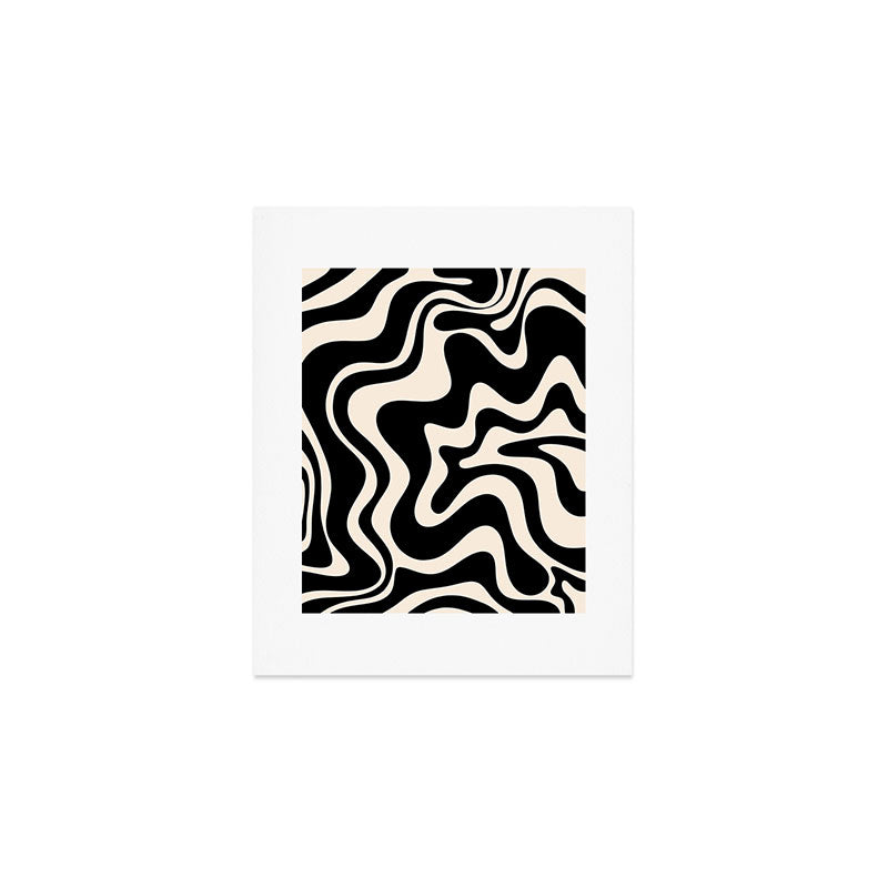 Retro Liquid Swirl Abstract in Black and Almond Cream 2 Art Print Gallery Image 1